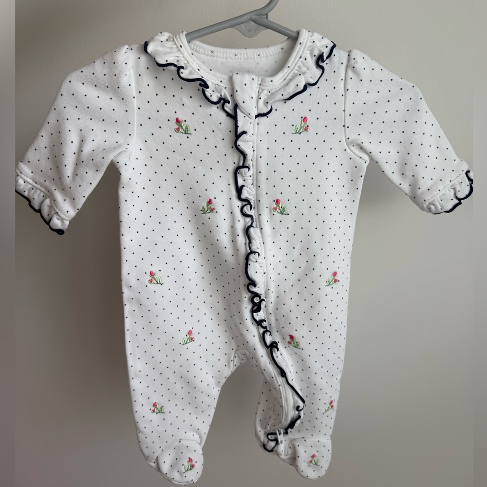 Little Me White Polka Dot Baby Footie - Newborn